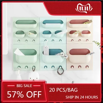 

Self-Adhesive Cosmetic Storage Holders Toothbrush Toothpaste Storage Box Plastic Wall Mounted Storage Racks Bathroom Organiers