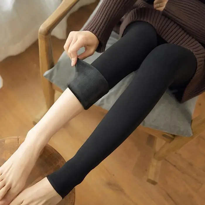 Новые модные женские зимние теплые удобные черные брюки с эластичной талией однотонные повседневные Леггинсы
