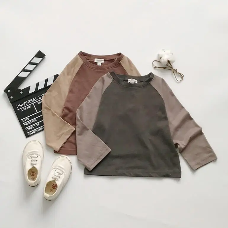 

2019 New Style Girls Boys Patchwork T-Shirt Full Sleeve Autumn Cotton Fashion Kids Top 1-6t PZ890