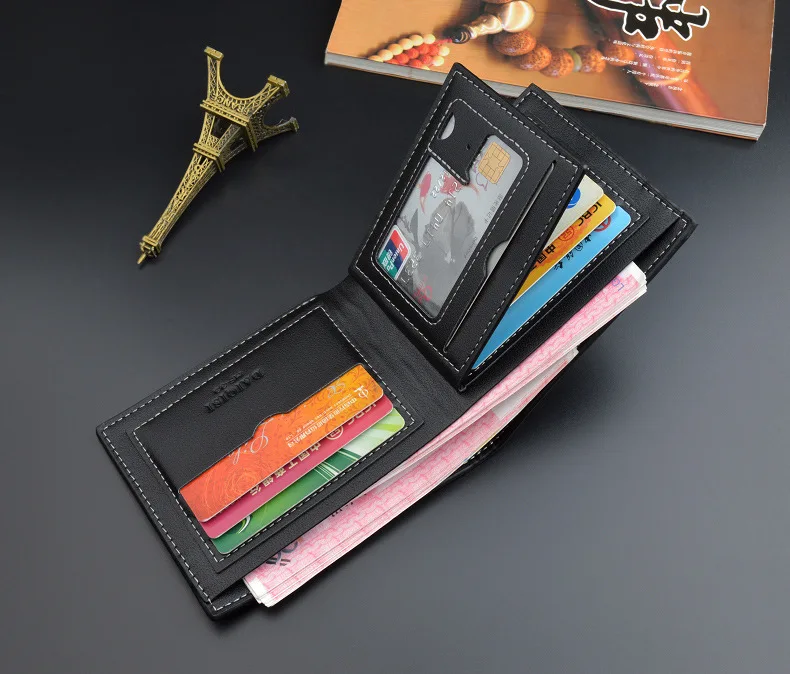2021 New Men's Wallet Short Multi-card Coin Purse Fashion Casual Wallet Male Youth Thin Three-fold Horizontal Soft Wallet Men PU