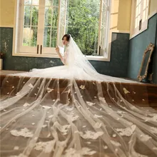 Favordear, высокое качество, цвет Шампань/слоновая кость, 4 м, свадебная вуаль, длинная Velos De Noiva, срезанная кромка, свадебная вуаль, свадебные аксессуары, новинка