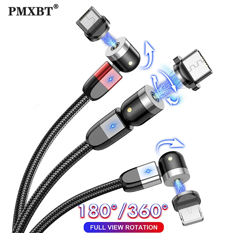 Магнитный зарядный кабель с поворотом на 540 ° Micro USB Type C телефонный для iPhone 11 Pro XS Max