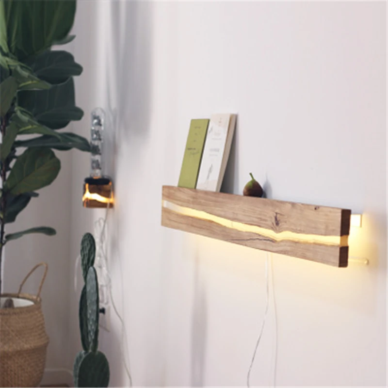 Креативный Лофт ретро деревянный светодиодный настенный светильник винтажный орех дубовый деревянный для хранения спальни Кофейня настенные бра