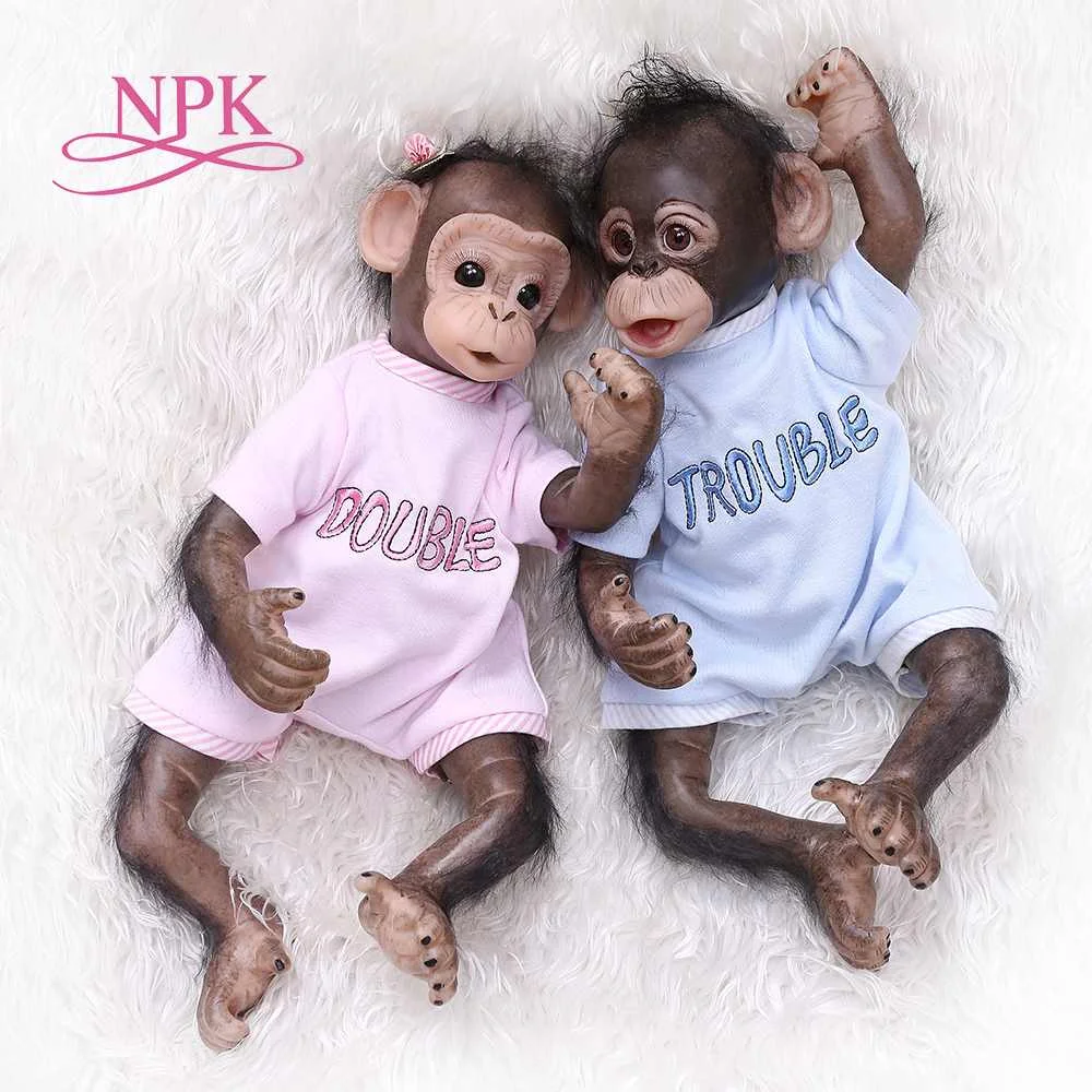 

NPK New 40CM handmade detailed painting job reborn baby Monkey orangutans in black collectible art high quality doll