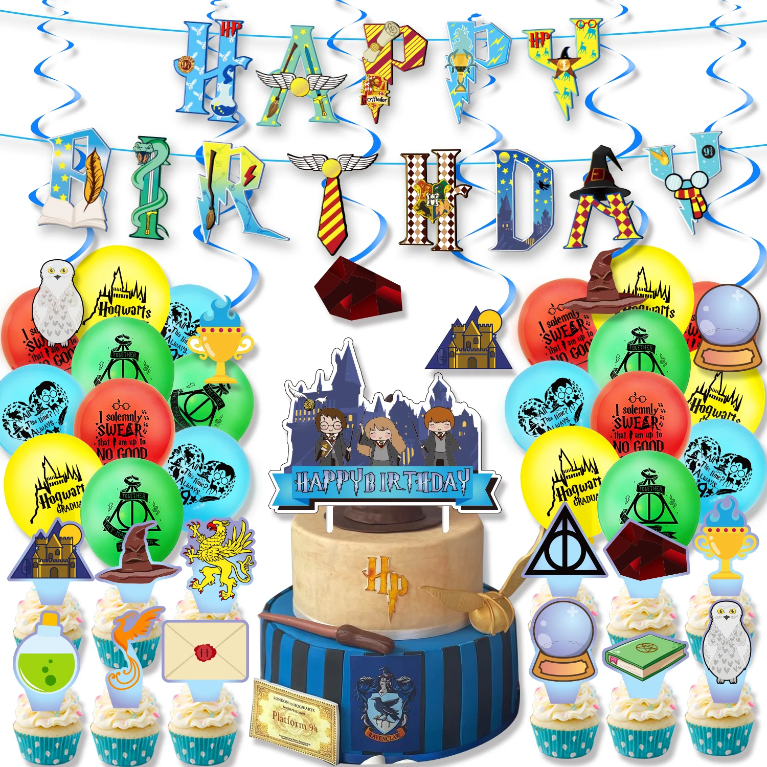 2021 New Harried Superise Theme Birthday Party Decoration Set Wizard Pull  Flag Wizard Hat Potter Glasses Cake Card Balloon - Action Figures -  AliExpress