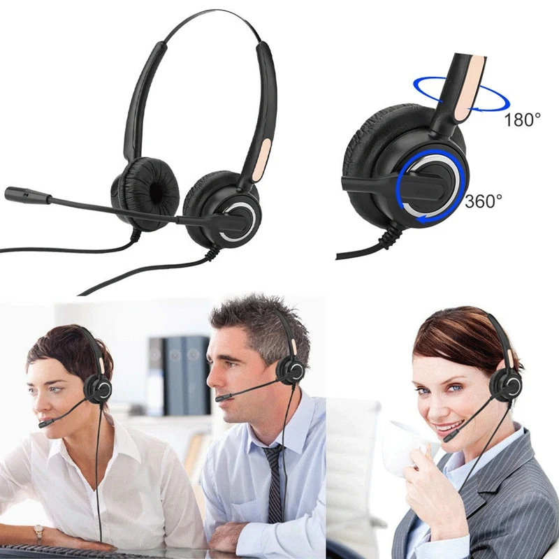 4 Pin RJ9 Call Center Office Noise Cancelling Corded Headset Headphone with Microphone