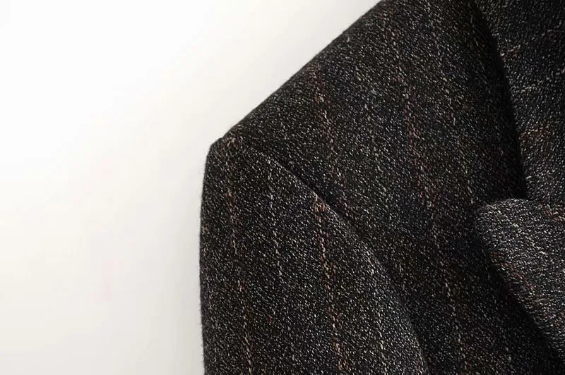 Women Vintage Striped Office Blazers Double Breasted Pockets Fashion Coat Long Sleeve Elegant Jacket Lady Marynarka Damska