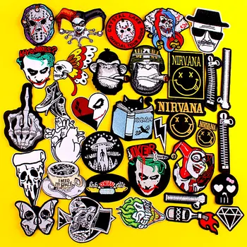 

DIY Embroidery Punk Patch Skull Zipper Iron On Patches On Clothes Nirvana Patch Embroidered Patches For Clothing Space Orangutan