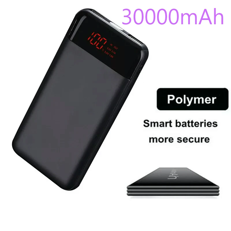 Внешний аккумулятор 30000mAh LCD Быстрая зарядка двойной USB для iPhone X 8 7 6 5S Huawei Honor Samsung