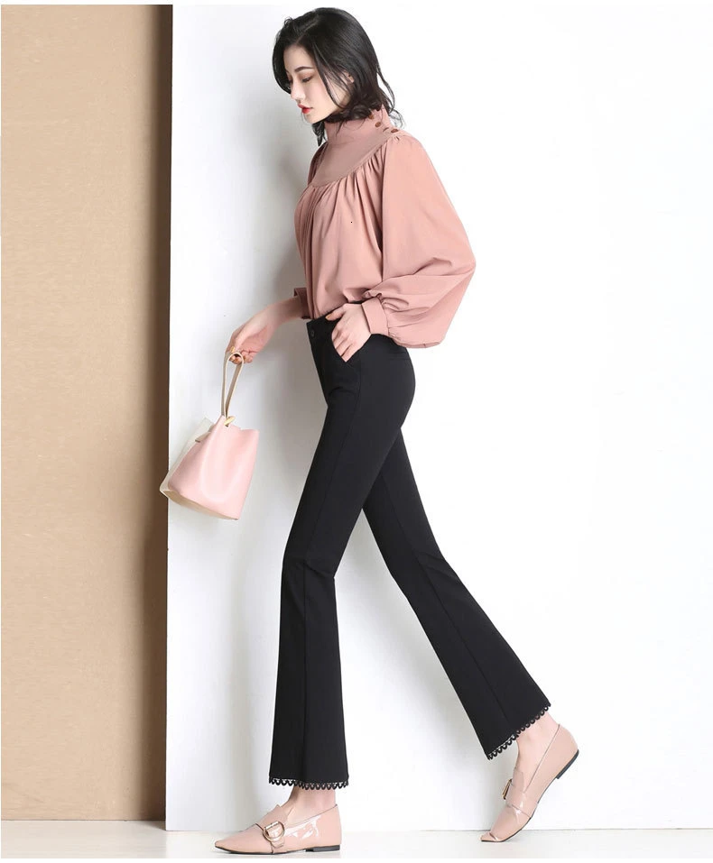 Женские весенне-летние повседневные брюки клеш, Pantalon, женские кружевные лоскутные офисные женские брюки длиной до щиколотки