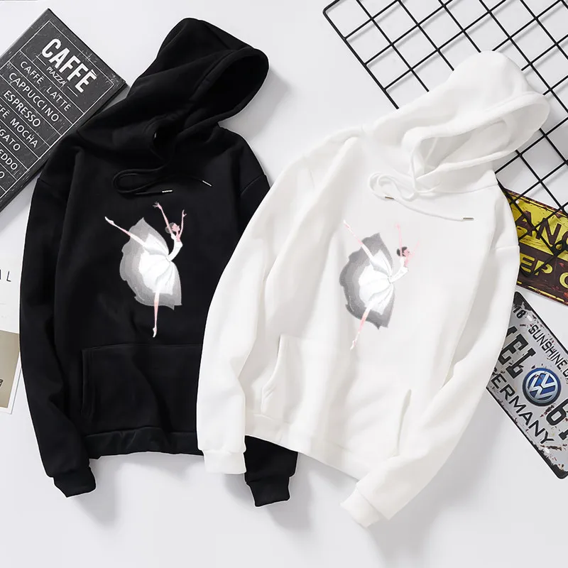 

Simple Style Girl Dance Sweatshirt Hoodie White Black Harajuku Autumn Winter Teen Pullover Coat M-3XL Women Sweatshirts Clothes