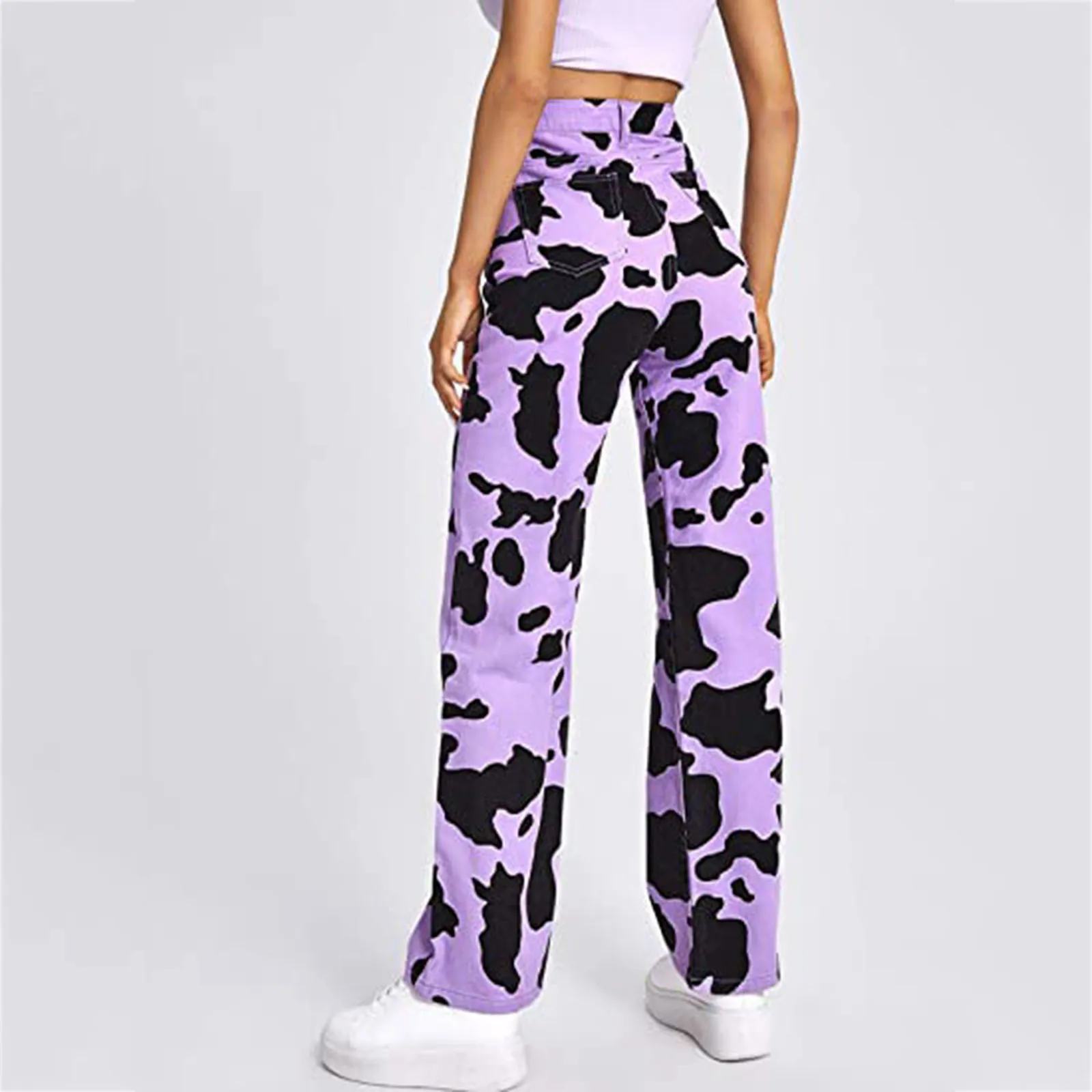 Pantaloni femminili di moda vita alta tasca allentata diritta Jeans con  stampa mucca viola pantaloni pantaloni larghi pantalon pour femme #8|Jeans|  - AliExpress