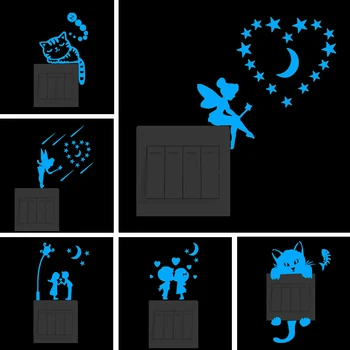 

DIY Luminous Wall Stickers For kids Rooms Cat Fairy Stars Switch Sticker Glow In The Dark Wall Stickers Home Decor living Room