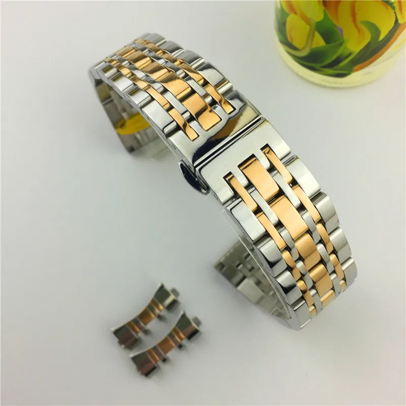 silver rose gold Stainless Steel Metal Watch Band Bracelet 12mm 14mm 16mm 18mm 20mm 22mm 24mm Wrist Strap Watchband with Hollow arc interface - Цвет ремешка: silver rose gold