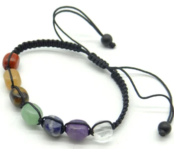 

Natural Stone 7 Chakra Reiki Quartz crystal Bracelet Irregular Beads Handmade String Rope Adjustable Bracelet wholesale