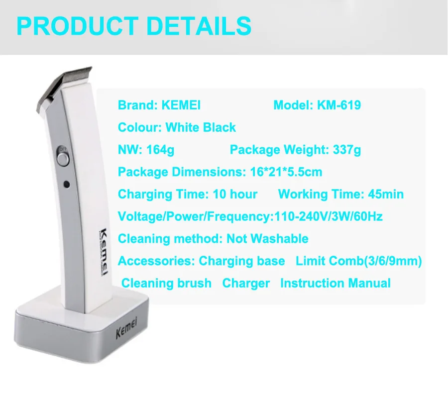 Orginal Pro Electric Clipper Hair Trimmer Beard Rechargeable Haircut Hair Cutter Men Baby Hair Cutting Machine EU/US Plug