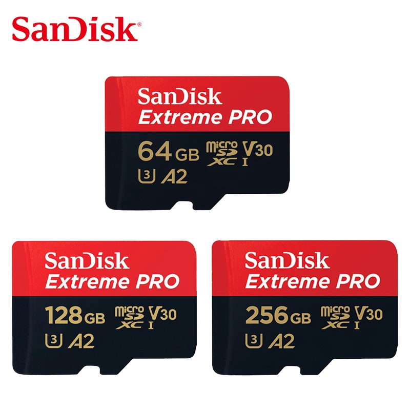 Карта памяти SanDisk Extreme Pro Micro SD Card 64 Гб 128 ГБ 256 ГБ microSDXC U3 V30 A2 слот для карт памяти до 170 МБ/с. для Камера Drone