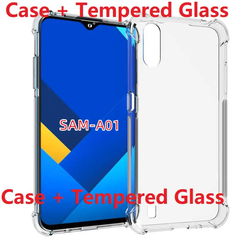 Для samsung Galaxy A01 прозрачный чехол+ закаленное стекло Мягкий ТПУ гелевый защитный чехол для телефона