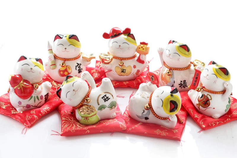 4 дюймов керамическая статуэтка Maneki Neko Lucky Cat Копилка Фортуна украшения "кошки" копилка фэн-шуй бизнес подарок