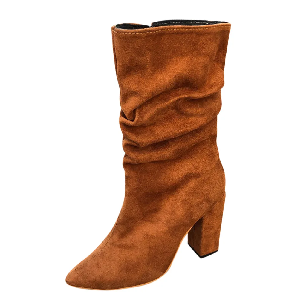 Осенние женские ботинки; ботильоны на высоком каблуке; зимние ковбойские ботинки с острым носком; модная женская обувь в римском ретро-стиле на квадратном каблуке;#1023