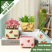4pcs Ins Hand Painted Cute Fruits Ceramic Succulent Flowerpot Rectangular Plant Potted Creative Gardening Balcony Decoration