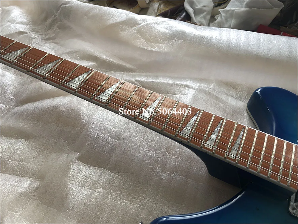 12 струнная гитара, 360 электрогитара, синяя краска, гриф из красного дерева, полупустая гитара