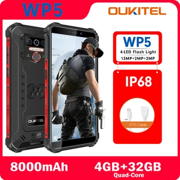 

OUKITEL WP5 IP68 4GB+32GB Quad Core Waterproof Smartphone 8000mAh 5.5 inch Android 9 Triple Camera Face Fingerprint ID 4G Phone