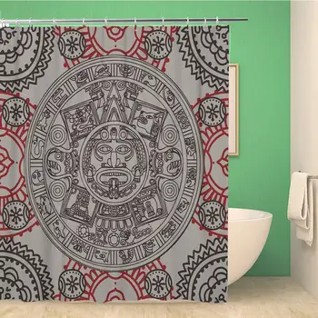 

Bathroom Shower Curtain Silver Pattern Mayan Zodiac Ethnic Aztec Calendar Native African Polyester Fabric 72x72 inches