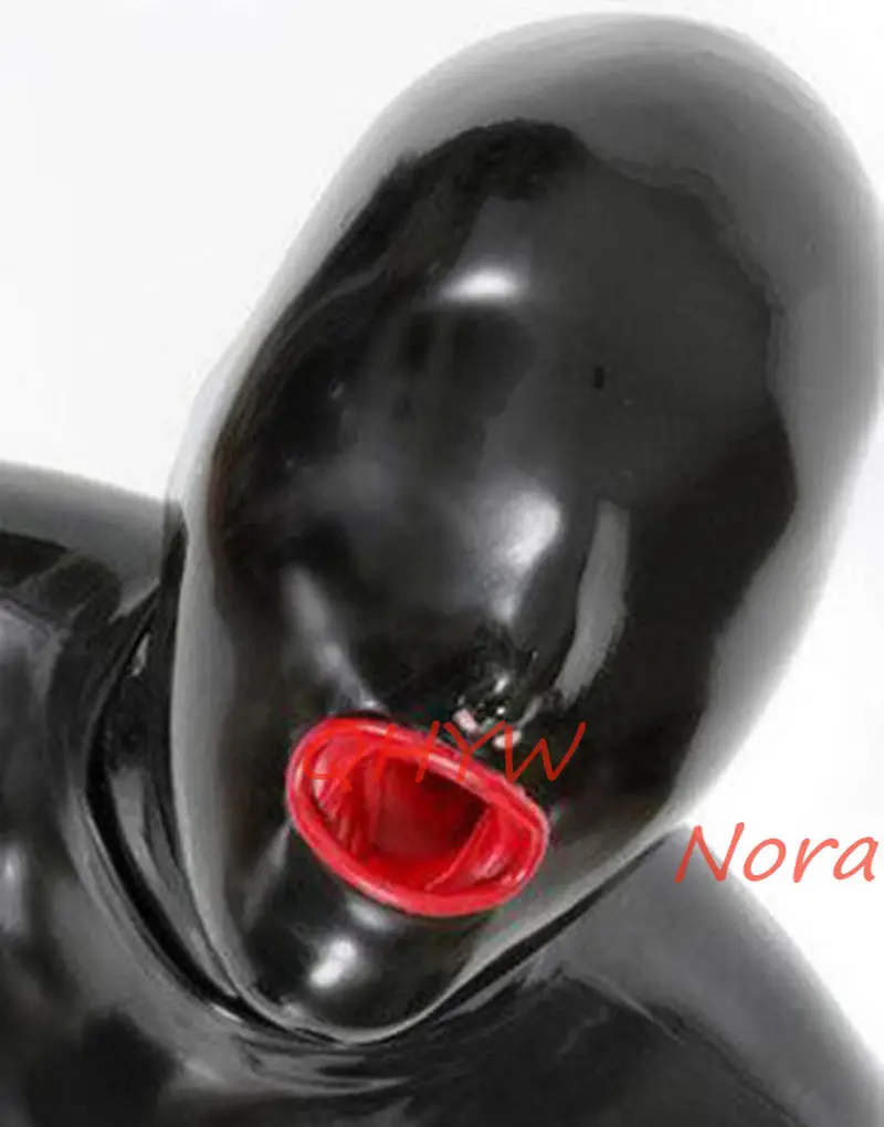 

Natural Latex Face Mask Hood FOR MEN Cosplay Costumes Fetish Cosplay Mask with mouth sheath Back Zipper Club Wear