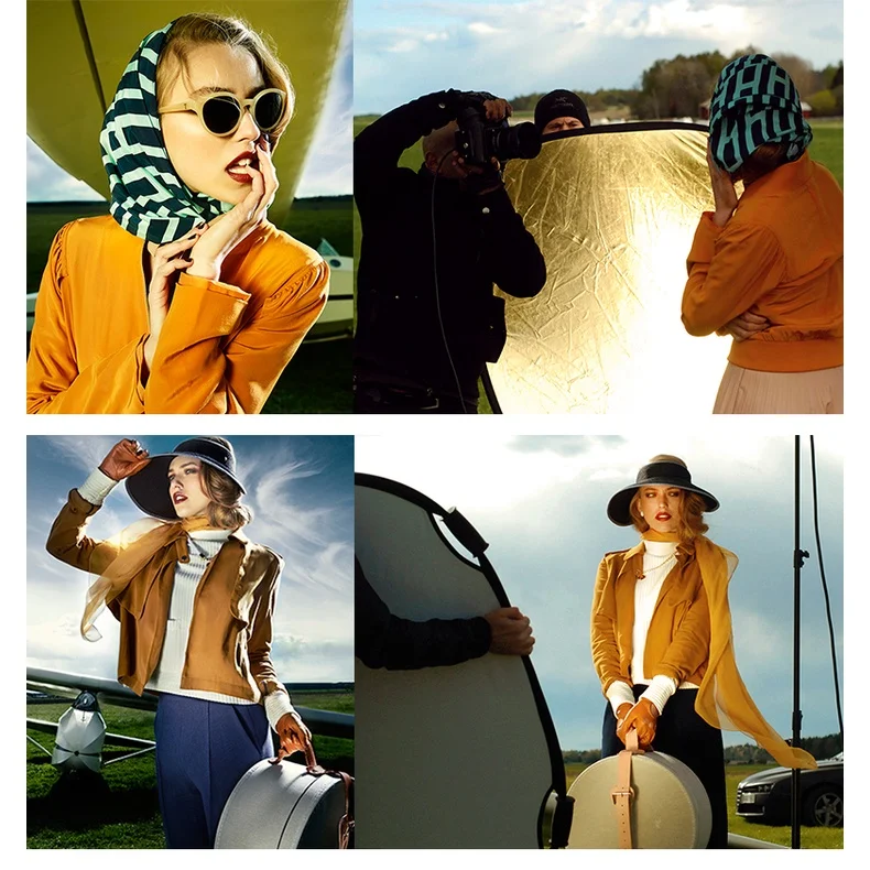 Selens 2 in 1 30/60/80/110 cm Reflector Portable Collapsible Disc Light Diffuser Gold Silver White for Selfie Photo Studio photography reflector macro photography diffuser