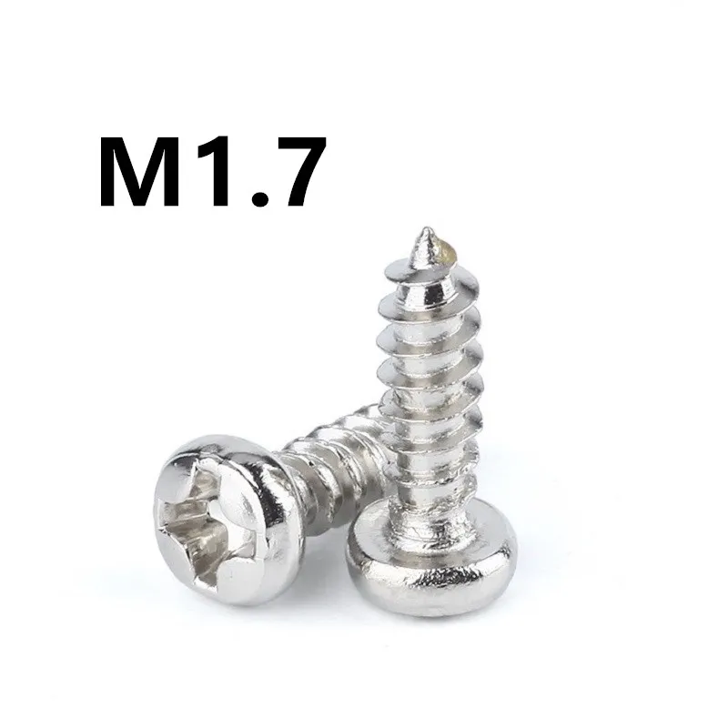 

1000pcs/lot M1.7x3/4/5/6/8/10/12mm GB845 PA Nickel plated round head micro pan head cross tapping screw