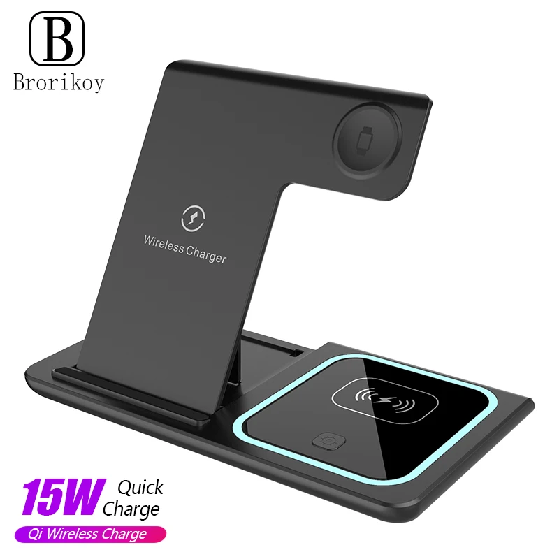 

Беспроводное зарядное устройство 3 в 1 для iPhone 12, 11 Airpods, Apple iWatch 6, 5, 4, 3, Android-устройств, беспроводная зарядная подставка, док-станция, 15 Вт
