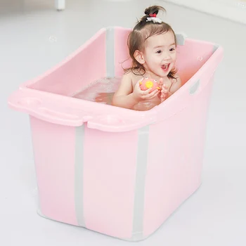 

Large Folding Baby Tub Kids Bath Barrel Safety PP Material Children Bathing BathTub Bath Tub with Detachable bench,W