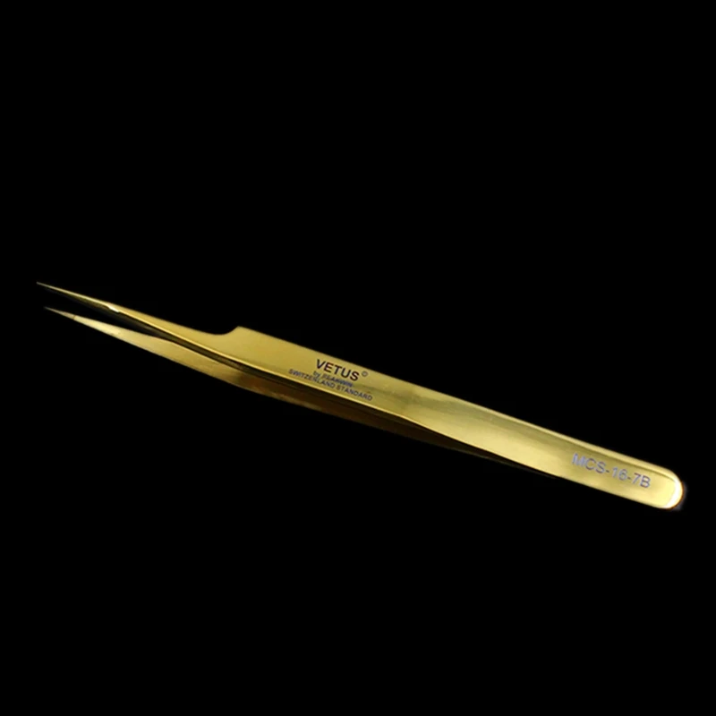 16-7B-Gold Vetus Original MCS Series New Style Premium Eyelashes Tweezers Ultra Fine Tip Improve for 3D 6D Lashes Extensions - Цвет: 16-7B-Gold