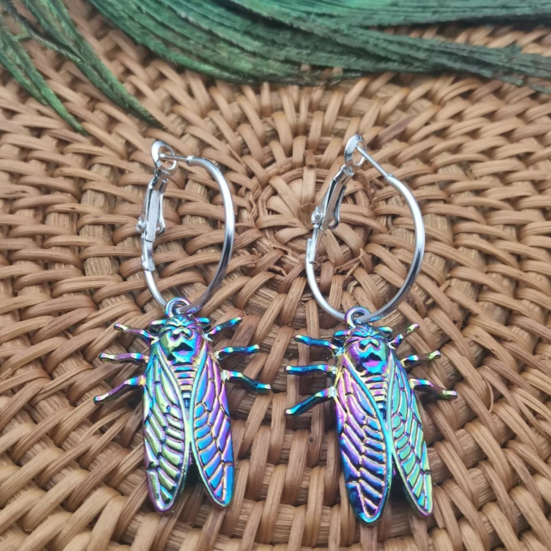 New Design!Psychedelic Cicada Lucky Insect Earrings, Unique