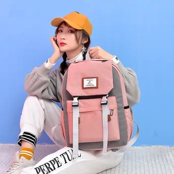 

Backpacks Women Large-capacity Bags Couple Schoolbag Travel Hiking Color Block Backpack Small Bag pack 2020 New Простой рюкзак