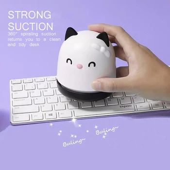 

Desktop Vacuum Cleaner Meow Cute Cat Shape USB Interface Rechargeable Mini Dust Cleaner White With 720mah Battery Office Home