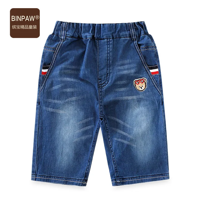 

2019 New Style BOY'S Summer Wear Denim Shorts BINPAW Korean-style Big Boy Elastic Waist Embroidered Bear Head Jeans
