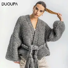 Осень-зима модный Европейский и американский стиль ручная работа кисточки с рукавами фонариком кардиган свитер с кисточками