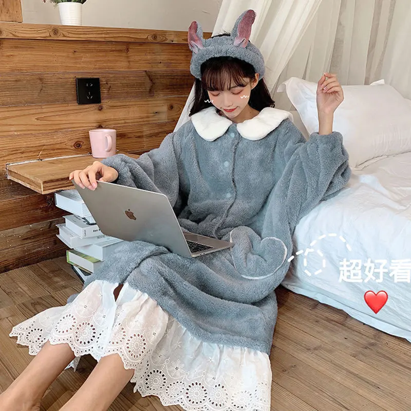 

2019 Autumn And Winter New Style Loose-Fit Korean-style Comfortable Double-sided Plush Long-Outer Wear Robe Bathrobe Tracksuit P