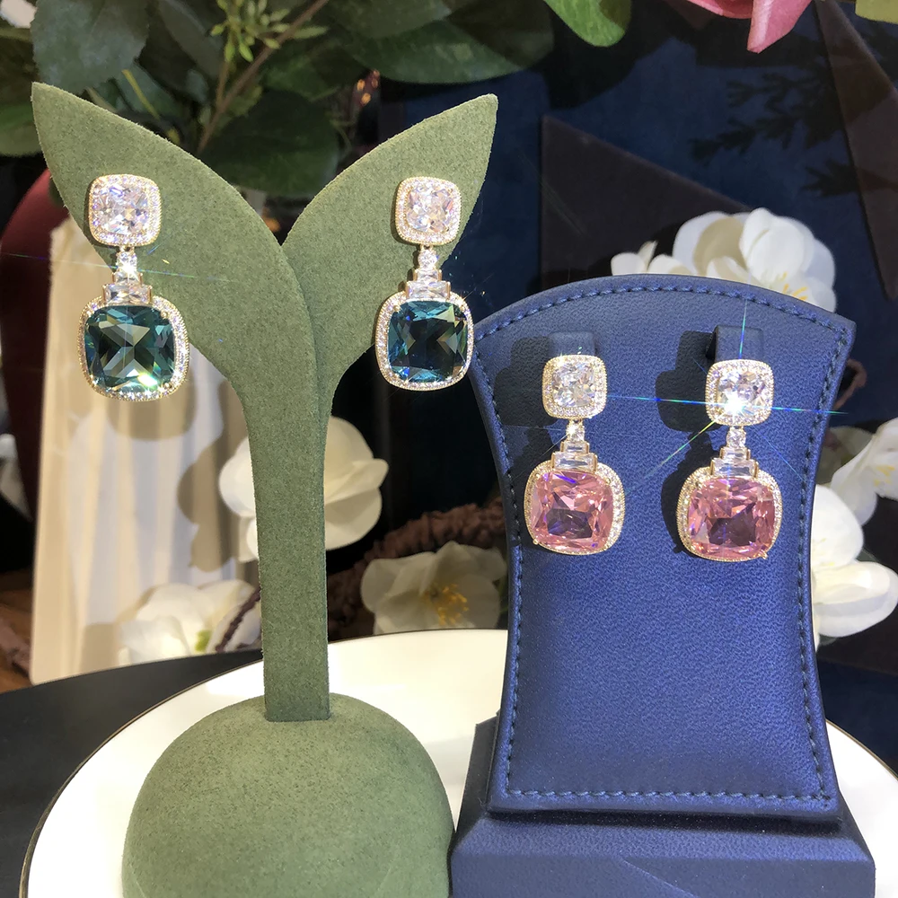 Siscathy European Style Crystal Hanging Earrings For Women Trend Cubic Zircon Earring Wedding Party Celebration Jewelry Female