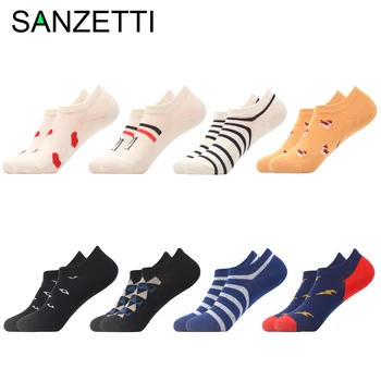 

SANZETTI 8 Pairs Women's Socks Invisible Socks Boat Sock Hip Hop Colorful Stripes Geometric Combed Cotton Happy Novelty Gift