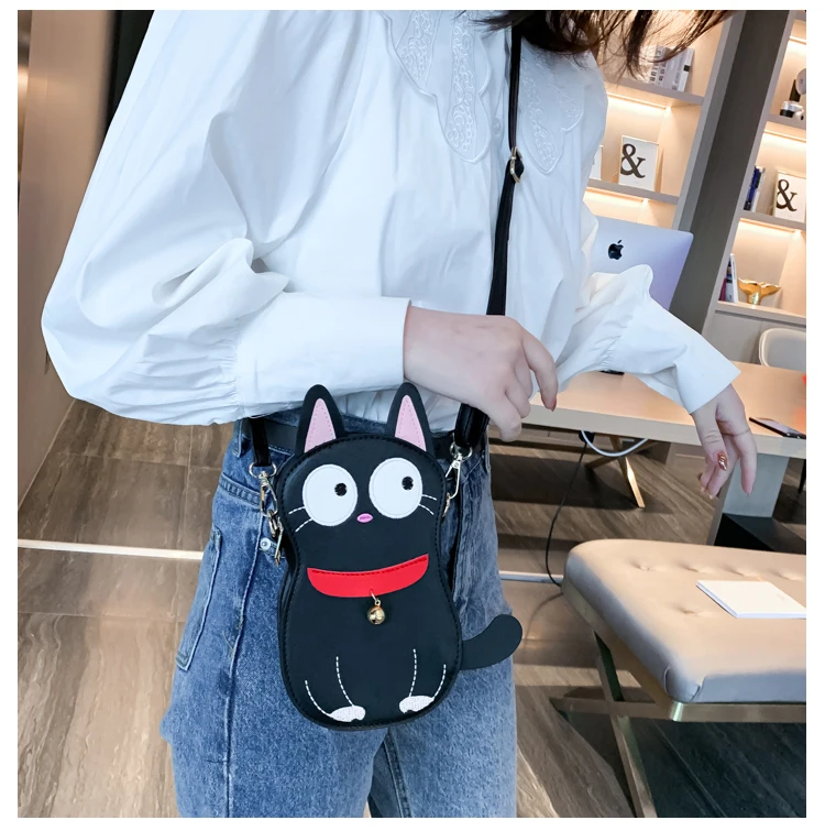 BRAND NEW CHATEAU Black Cat Face w/ Faux Fur Cross Body Shoulder Handbag Purse 