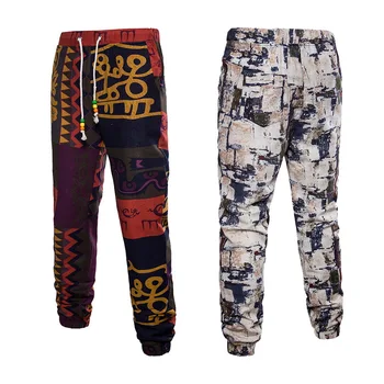 

Men Long Joggers Wear Casual Srtaight Plus Size 5XL Trousers Drawstring Baggy Mens Printing Pants Linen Pants