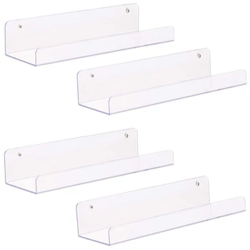 

Floating Shelves Wall Mounted Set of 4, 15 Inch Bookshelf Clear Wall Storage Ledge Shelves for Bedroom, Living Room
