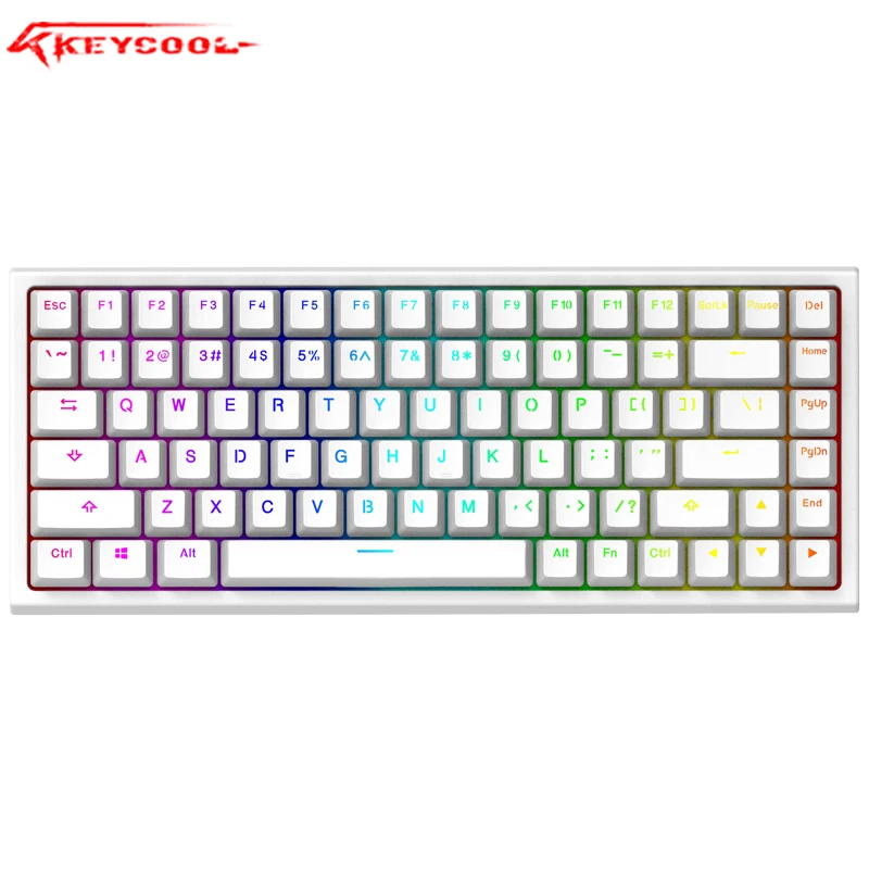 Механическая Bluetooth-клавиатура keycool 84 клавиши белая RGB-подсветка Gateron RGB желтая PRO |