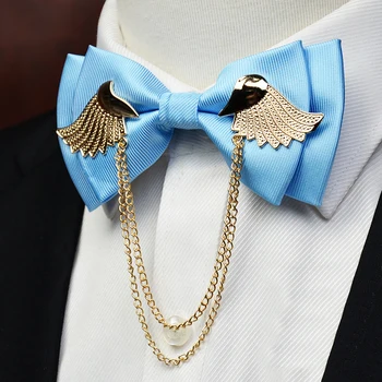 

High Quality Men's Party Wedding Butterfly Ties Metal Golden Wings Bow Tie for Men Fashion Double Layer Bowtie With Gift Box