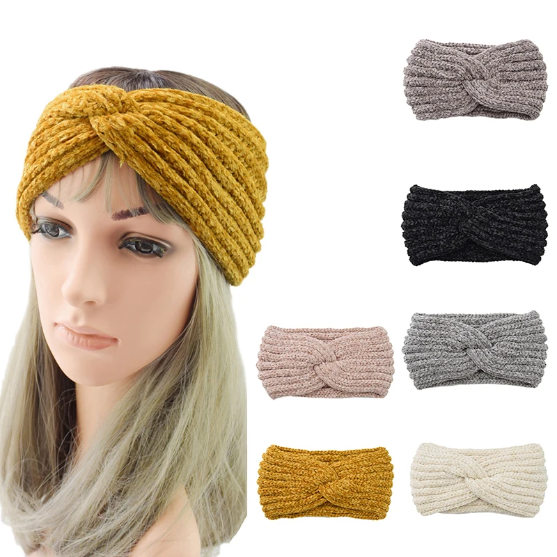 

New Handmade Woven Headbands Cross Knotted Simple Knitting Corduroy Manual Head Bands Women Warm Ear Protected Headpieces