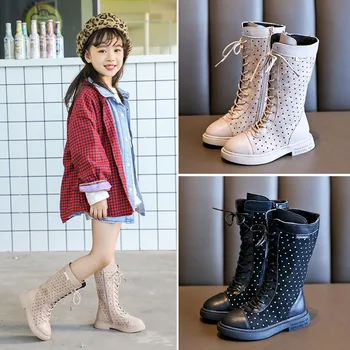 

Fashion Boots Wave Pattern Leather Kids Boots for Baby Girls Autumn and Winter Boots Side Zipper for Children Boots Suede Inside