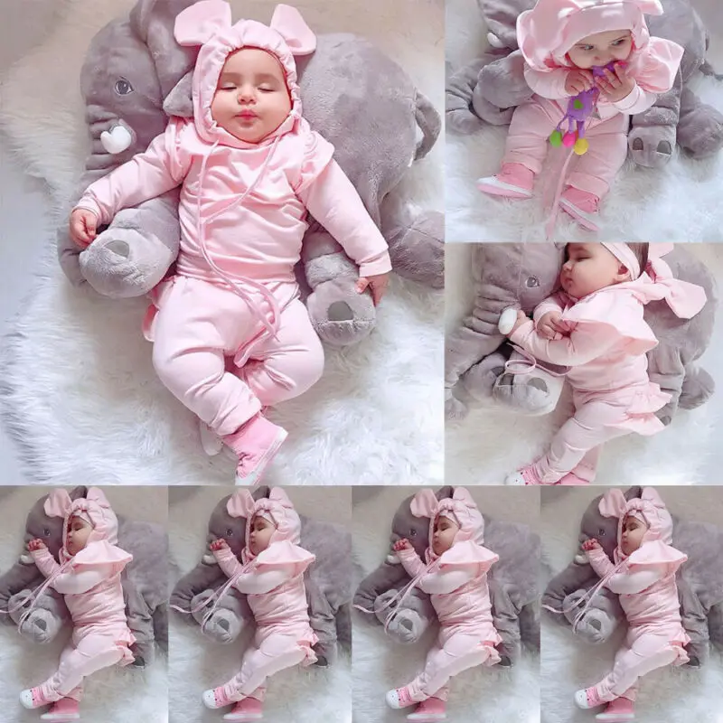 

2019 Newest Hot 2PCS Toddler Kids Baby Girls Ruffle Cute 3D Ears Long Sleeve Tops Pants Pink Autumn Tracksuit Outfits Clothes